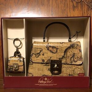NIB-Patricia Nash-European Map Print-Chauny Satchel & Mini Chauny Keychain-$299